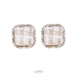 ベージュ | ツイードスクエアボタンピアス【S925ポスト】 | LUPIS
