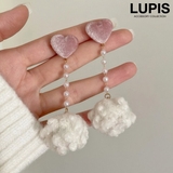 ハート×ポンポンパールチェーンイヤリング | LUPIS | 詳細画像1 