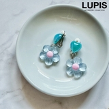 ブルー | ハート×フラワークリップイヤリング | LUPIS