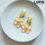 イエロー | ハート×フラワークリップイヤリング | LUPIS