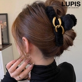 ブラック | アンティーク調メタルチェーン×ファーバンスクリップ【ヘアアクセサリー】 | LUPIS