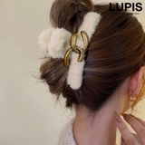 ホワイト | アンティーク調メタルチェーン×ファーバンスクリップ【ヘアアクセサリー】 | LUPIS