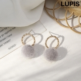 グレー | ツイストリングファーボールピアス | LUPIS