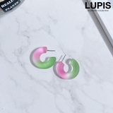 ピンク×グリーン | グラデーションマットフープピアス | LUPIS