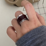 シルバー×バーガンディ | ボリュームに気分高まるレイヤーメタルリング アクセサリー 指 | maison de LATIR