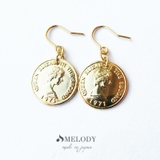 ゴールド色ピアス | ノンホールピアス コイン 大ぶり | Melody　Accessory
