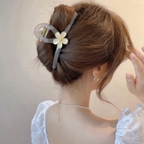 グレー | 花 ヘアクリップ 大きめ バンスクリップ | Miniministore