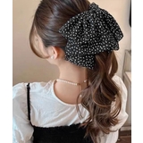 ブラック | ドット柄リボンバンスクリップヘアクリップ | Miniministore