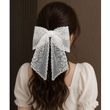 ホワイト | レースリボンバレッタ刺しゅうヘアクリップ | Miniministore