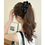 ブラック系1*ドット柄 | パールバナナクリップサテン風ヘアクリップ | Miniministore