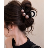 ブラック(3粒パール平行) | まとめ髪バレッタ 上品大人かわいいヘアクリップ 韓国風クリップ | SUNSHINE CLOSET