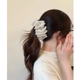 アイボリー | ドット柄 シフォンフリル バナナクリップ | Miniministore