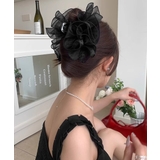 ブラック | 大人可愛いオーガンジーヘアクリップ 大ぶりクリップ ヘアアクセサリー | SUNSHINE CLOSET