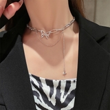 シルバー | ネックレス 2連チェーン 新作 蝶柄 | Miniministore