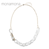 プラチェーンビジュウ付ショートネックレス クリア系 大人アクセ インパクト | monamona | 詳細画像1 