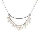 シルバー | バー＆下がりパールロングネックレス | monamona