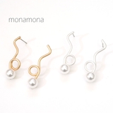 ピアス ドロップデザイン マットカラー シルバー ゴールド パール | monamona | 詳細画像1