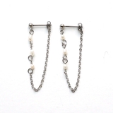 シルバー | 淡水パールチェーンピアス3粒タイプ | monamona