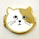 ベージュ |  ネコモチーフコンパクトミラー 手鏡 両面 コスメ 化粧直し キャット | monamona
