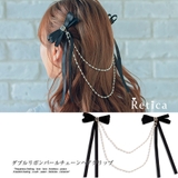 ダブルリボンパールチェーンヘアクリップ 韓国アクセ パーティードレス小物 | Retica | 詳細画像1