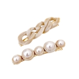 ホワイトべっ甲×パール | ヘアクリップ レディース 2個セット | ninon