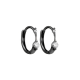 ブラック | ピアス 金属アレルギー対応 つけっぱなし フープ ダイヤ 18k シルバー | Noelmarket