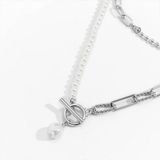 パールチェーンフロントロックネックレス ロングネックレス 2重 | SLENDER | 詳細画像1 