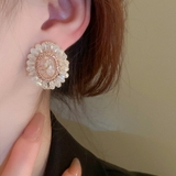 ビーズ刺繍デザインピアス 押し花 レトロ感 | SLENDER | 詳細画像2 