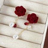 ベルベットフラワーパールピアス レッド 存在感抜群 | SLENDER | 詳細画像2 