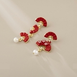 中華風 扇子デザインピアス レッド[品番：XL000003418]｜SLENDER