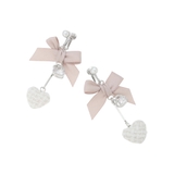 ピンク | ツイードハートリボンイヤリング | NOEMIE