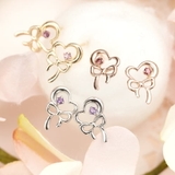 K10WG K10K10PG 1粒天然石付きオープンハートとリボンモチーフのピア… | アクセサリーショップPIENA | 詳細画像1