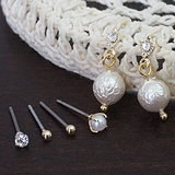 サージカルステンレス製ポストのセットピアス ひし形モチーフとフェイクパール ライ… | アクセサリーショップPIENA | 詳細画像4