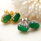 天然1粒インドヒスイが魅力的なイヤリング 4連ラインストーン ミル打ちライン | アクセサリーショップPIENA | 詳細画像1 