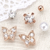 スタッドピアスセット ステンレス製ポスト バタフライストーンペア | アクセサリーショップPIENA | 詳細画像1 