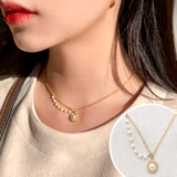 Gold | アシンメトリーパールラインネックレス ビジュー ビーズ | PREMIUM K