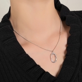 Silver | オーバルチャームネックレス ワンポイント シンプル | PREMIUM K
