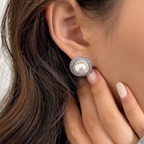 Silver | きらきらエッジパールピアス ビジュー アクセサリー | PREMIUM K