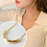 Gold | Uラインシンプルネックレス ワンポイント アクセサリー | PREMIUM K