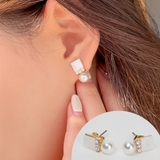 White | スクエアビジュー＆パールピアス カラフル 異素材MIX | PREMIUM K