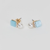 Blue | スクエアビジュー＆パールピアス カラフル 異素材MIX | PREMIUM K