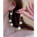 トリプルパール ロングピアス | Pumpkin Port | 詳細画像1