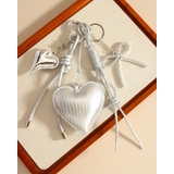 シルバー | 【大人気】 キーリング シルバー ハート リボン バッグチャーム 韓国系 | RAKUku