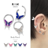 軟骨ピアス 蝶バタフライラメ キャッチレスサージカルステンレスセグメントリングフ… | ボディピアス専門店凛RIN | 詳細画像1