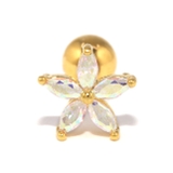 ゴールド | 軟骨ピアス フラワー花ジュエル オーロラストレートバーベル | ボディピアス専門店凛RIN