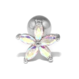 シルバー | 軟骨ピアス フラワー花ジュエル オーロラストレートバーベル | ボディピアス専門店凛RIN