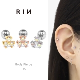 軟骨ピアス 花三つ葉キュービックジルコニアジュエルかわいいキラキラ ボディピアス | ボディピアス専門店凛RIN | 詳細画像1 