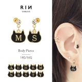 ボディピアス 黒猫イニシャル 片耳用揺れるくろねこクロネコ | ボディピアス専門店凛RIN | 詳細画像1