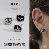 軟骨ピアス 猫ねこネコキャットフェイスかわいい白黒三毛はちわれ折れ耳 ボディピア… | ボディピアス専門店凛RIN | 詳細画像1