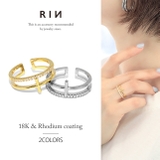 指輪リング キレイ2連ほそみ華奢 ジュエル十字クロスk18 | ボディピアス専門店凛RIN | 詳細画像1 